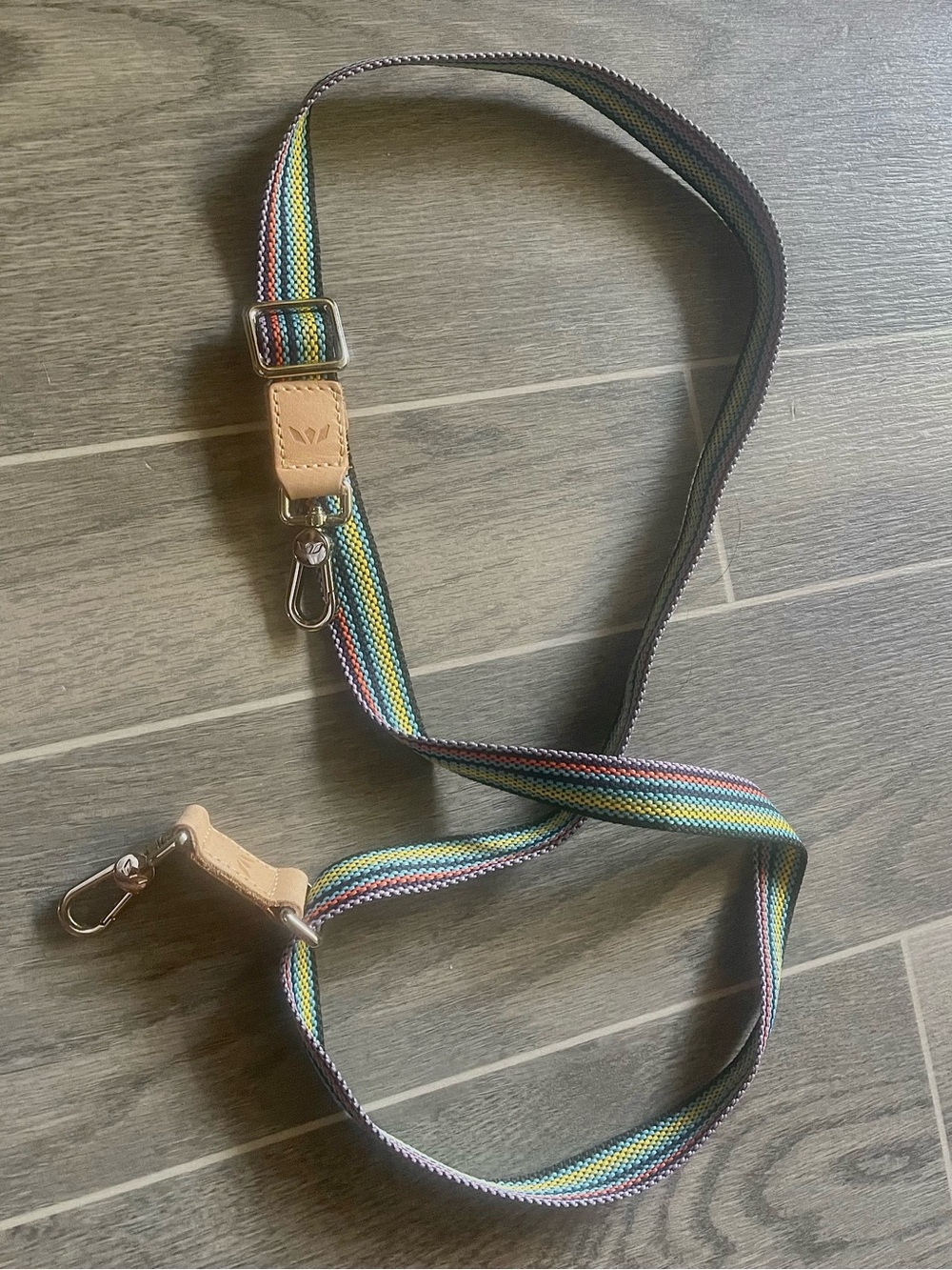 Consuela Rainbow Stripe Adjustable Crossbody Strap with Tan Leather